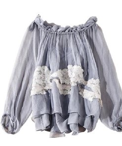 Chloe Ruffled Lace-Appliqued Silk-Crepon Blouse