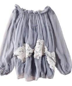 Chloe Ruffled Lace-Appliqued Silk-Crepon Blouse