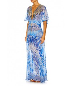 Camilla Fanciful V-Neck Split Front Long Dress