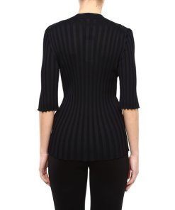 Céline Ribbed Knit Short-Sleeve Front Zip Top