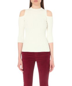 Maje Manu Cut-Out Ribbed-Knit Top