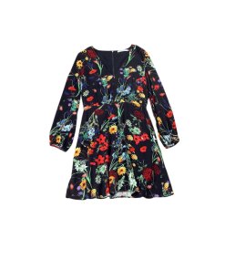 Alice + Olivia Cary Print V-Neck Blouson Fit & Flare Dress