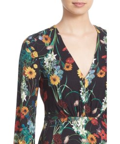 Alice + Olivia Cary Print V-Neck Blouson Fit & Flare Dress