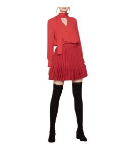 Maje Rivage Pussy Bow Pleated Knit Dress