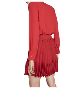 Maje Rivage Pussy Bow Pleated Knit Dress