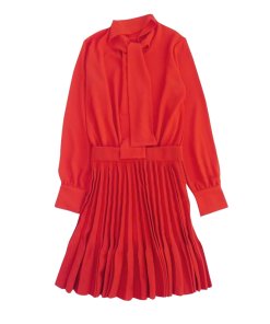 Maje Rivage Pussy Bow Pleated Knit Dress