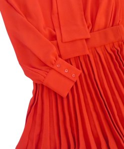 Maje Rivage Pussy Bow Pleated Knit Dress