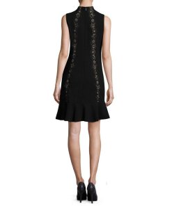 Rebecca Taylor Lace Detail Flared Hem Crepe Dress