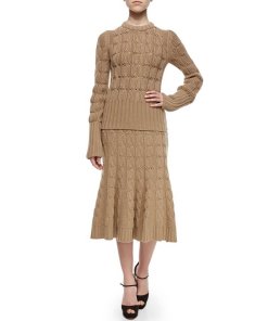 Michael Kors Collection Cable-Knit Merino Wool & Cashmere Midi Skirt