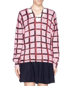 Kenzo Windowpane Wool & Cashmere V-neck Sweater