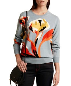 Burberry Floral Intarsia Merino Wool Sweater