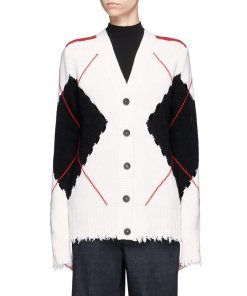 MSGM Argyle Check Intarsia Cutout Cardigan
