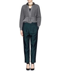 Toga Archives Rib Knit Belted Wool Blend Cardigan