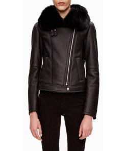 Theory Pomono Shearling-Trim Leather Biker Jacket