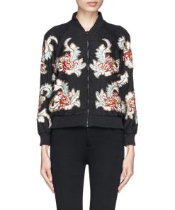 Alice + Olivia Felisa Floral Bead Satin Bomber Jacket