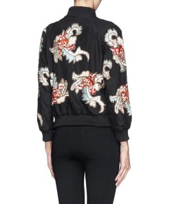 Alice + Olivia Felisa Floral Bead Satin Bomber Jacket