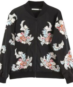 Alice + Olivia Felisa Floral Bead Satin Bomber Jacket
