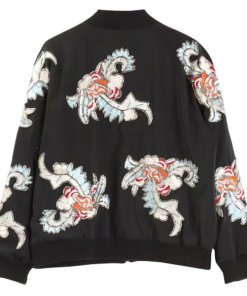 Alice + Olivia Felisa Floral Bead Satin Bomber Jacket
