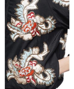 Alice + Olivia Felisa Floral Bead Satin Bomber Jacket