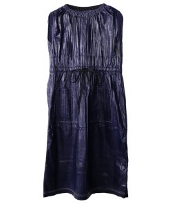 Céline Drawstring Waist Pleated Leather Dress
