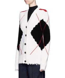 MSGM Argyle Check Intarsia Cutout Cardigan