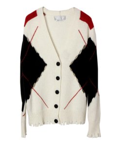 MSGM Argyle Check Intarsia Cutout Cardigan