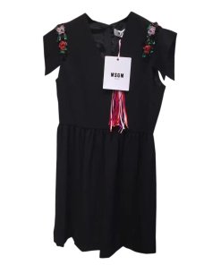 MSGM Floral Embellished Linen Blend Flared Dress