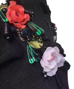 MSGM Floral Embellished Linen Blend Flared Dress