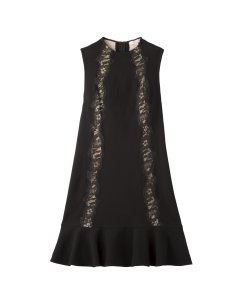 Rebecca Taylor Lace Detail Flared Hem Crepe Dress