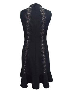 Rebecca Taylor Lace Detail Flared Hem Crepe Dress