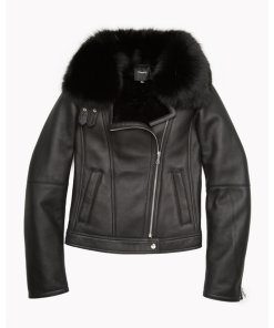 Theory Pomono Shearling-Trim Leather Biker Jacket