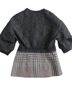 3.1 Phillip Lim Floral Cloqué Houndstooth Hem Puff Sleeve Top