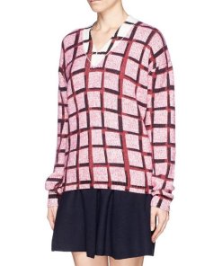 Kenzo Windowpane Wool & Cashmere V-neck Sweater