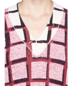 Kenzo Windowpane Wool & Cashmere V-neck Sweater