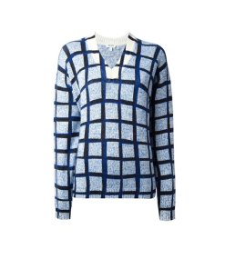 Kenzo Windowpane Wool & Cashmere V-neck Sweater