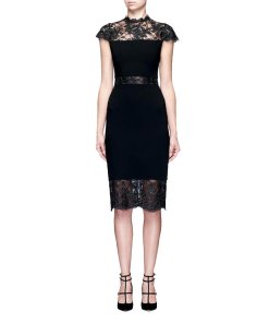 alice+olivia♡Kim Mock Neck Lace Dress 黒 30% extra off] Alice + Olivia Kim Sheer Lace Inset Midi Dress