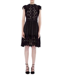 Rebecca Taylor Short Sleeve Lace Mix Dress