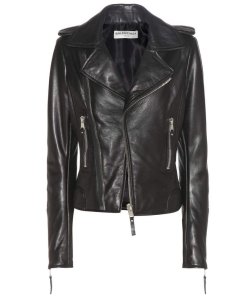 Balenciaga Epaulette Detail Leather Biker Jacket