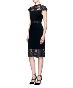 Alice + Olivia Kim Sheer Lace Inset Midi Dress
