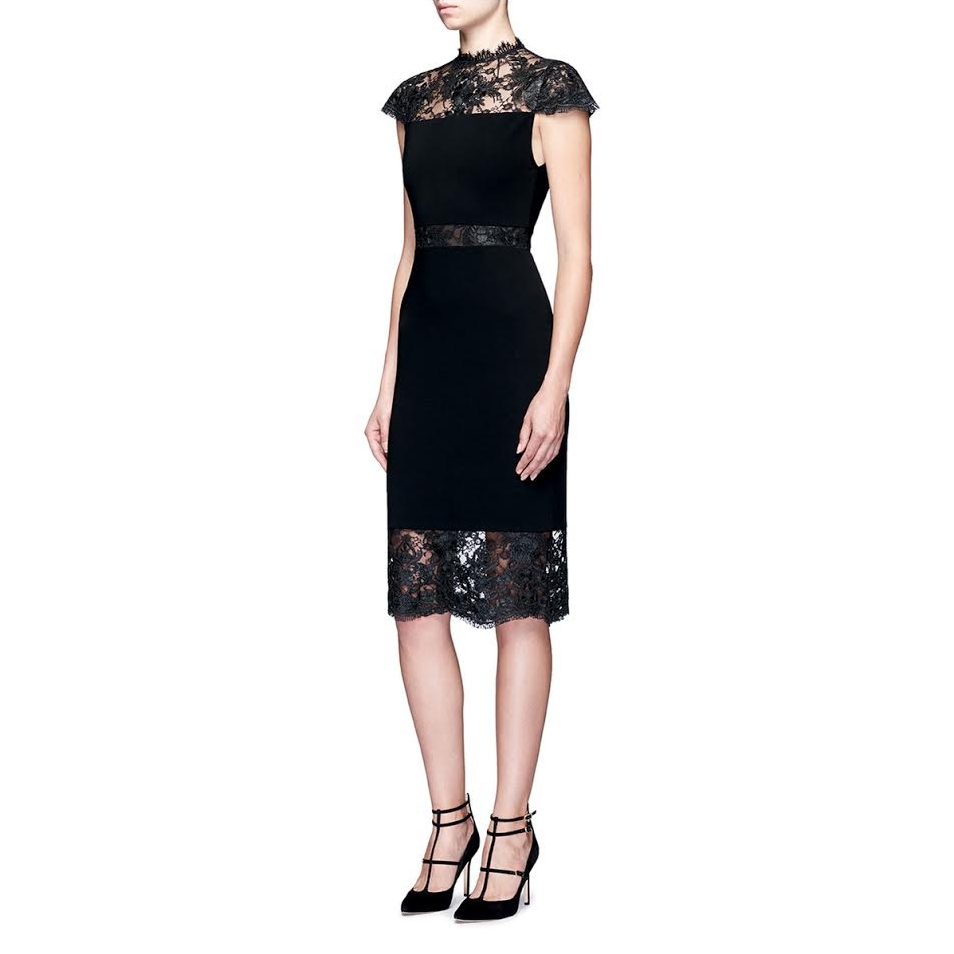 alice+olivia♡Kim Mock Neck Lace Dress 黒 30% extra off] Alice + Olivia Kim Sheer Lace Inset Midi Dress