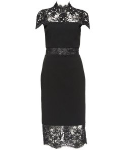 alice+olivia♡Kim Mock Neck Lace Dress 黒 30% extra off] Alice + Olivia Kim Sheer Lace Inset Midi Dress