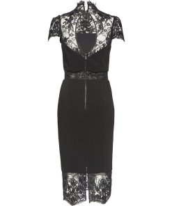 Alice + Olivia Kim Sheer Lace Inset Midi Dress