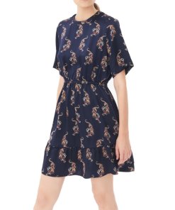 Sandro Tiger Print Ruffle Hem Silk Dress