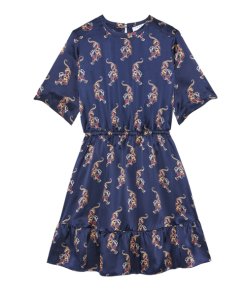 Sandro Tiger Print Ruffle Hem Silk Dress