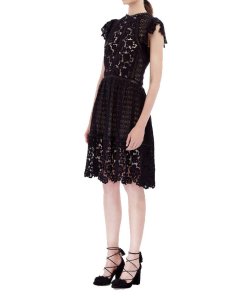Rebecca Taylor Short Sleeve Lace Mix Dress