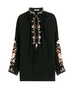 Vilshenko Embroidered Florals Silk Blouse