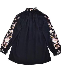 Vilshenko Embroidered Florals Silk Blouse