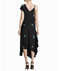 Diane von Furstenberg Bird Print Silk Ruffle Dress