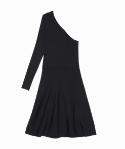 open lace back dress Sandro Black Viscose Knitted One Shoulder Fringe Midi Dress