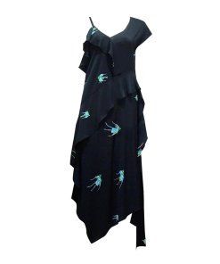Diane von Furstenberg Bird Print Silk Ruffle Dress